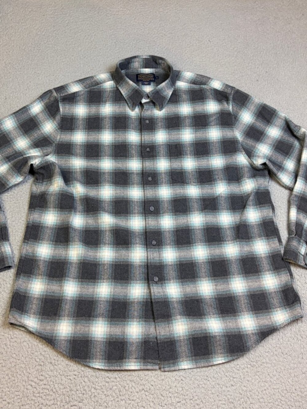 Pendleton Flannel Shirt Mens Size XL Gray Plaid Cotton Outdoor Casual